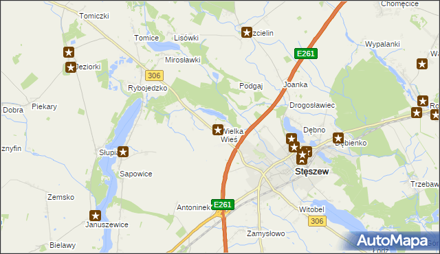 mapa Wielka Wieś gmina Stęszew, Wielka Wieś gmina Stęszew na mapie Targeo