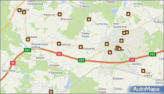 mapa Wielowieś gmina Syców, Wielowieś gmina Syców na mapie Targeo