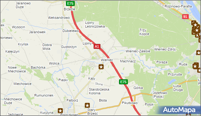 mapa Wieniec gmina Brześć Kujawski, Wieniec gmina Brześć Kujawski na mapie Targeo