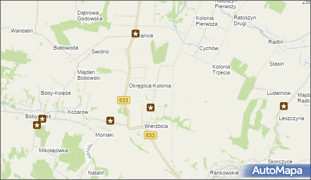 mapa Wierzbica-Kolonia gmina Urzędów, Wierzbica-Kolonia gmina Urzędów na mapie Targeo