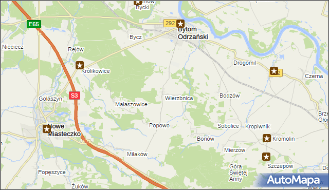 mapa Wierzbnica gmina Bytom Odrzański, Wierzbnica gmina Bytom Odrzański na mapie Targeo