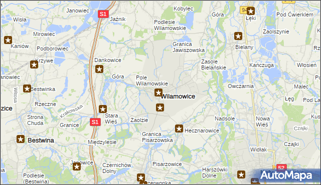 mapa Wilamowice powiat bielski, Wilamowice powiat bielski na mapie Targeo