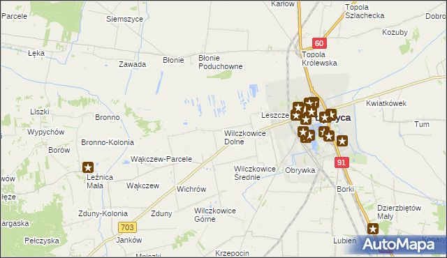 mapa Wilczkowice Dolne gmina Łęczyca, Wilczkowice Dolne gmina Łęczyca na mapie Targeo