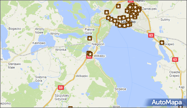 mapa Wilkasy gmina Giżycko, Wilkasy gmina Giżycko na mapie Targeo