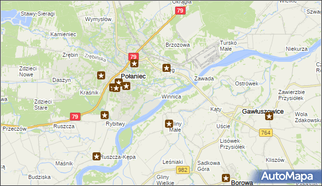 mapa Winnica gmina Połaniec, Winnica gmina Połaniec na mapie Targeo