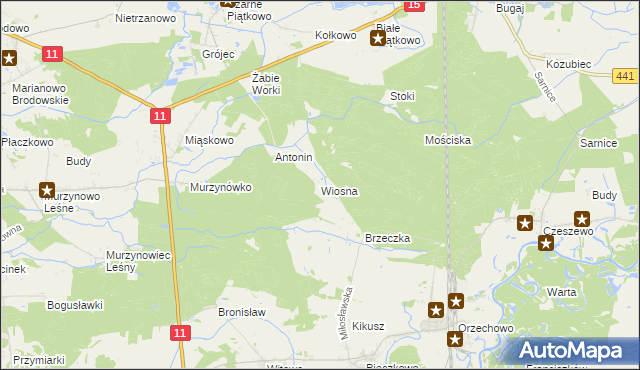 mapa Wiosna gmina Krzykosy, Wiosna gmina Krzykosy na mapie Targeo