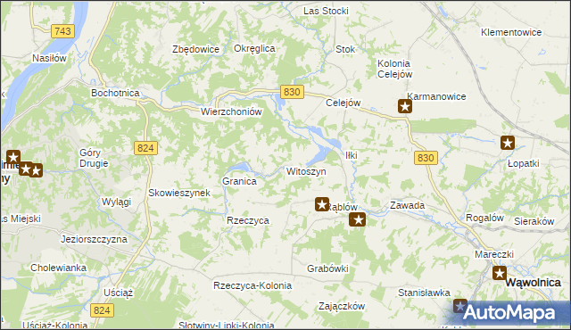 mapa Witoszyn gmina Kazimierz Dolny, Witoszyn gmina Kazimierz Dolny na mapie Targeo