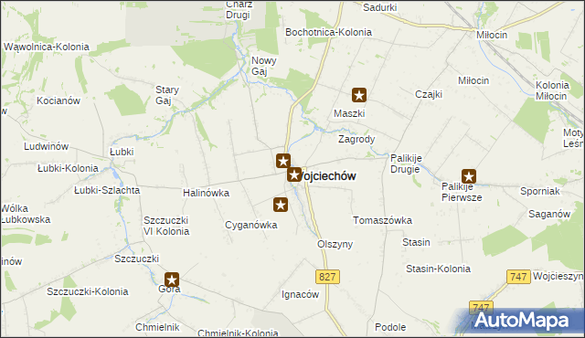 mapa Wojciechów powiat lubelski, Wojciechów powiat lubelski na mapie Targeo