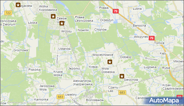 mapa Wojciechowice gmina Góra Kalwaria, Wojciechowice gmina Góra Kalwaria na mapie Targeo