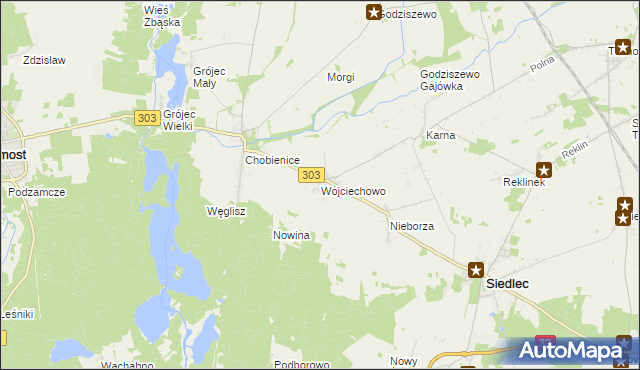 mapa Wojciechowo gmina Siedlec, Wojciechowo gmina Siedlec na mapie Targeo