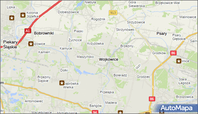 mapa Wojkowice powiat będziński, Wojkowice powiat będziński na mapie Targeo