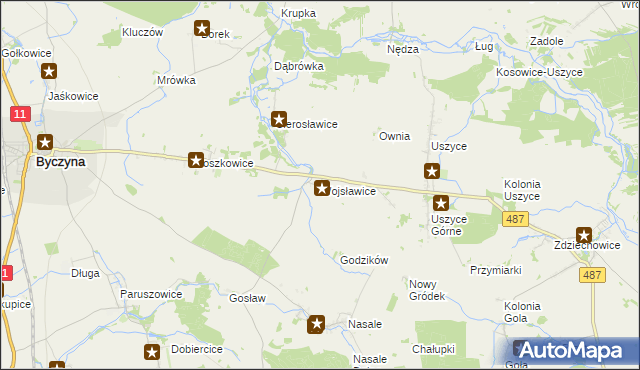 mapa Wojsławice gmina Byczyna, Wojsławice gmina Byczyna na mapie Targeo