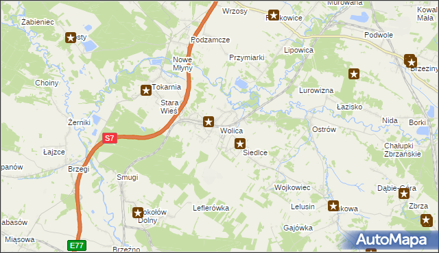 mapa Wolica gmina Chęciny, Wolica gmina Chęciny na mapie Targeo