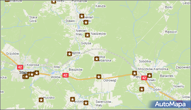 mapa Wólka Plebańska gmina Stąporków, Wólka Plebańska gmina Stąporków na mapie Targeo