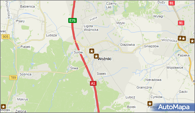 mapa Woźniki powiat lubliniecki, Woźniki powiat lubliniecki na mapie Targeo