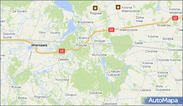 mapa Wymysłów gmina Wolanów, Wymysłów gmina Wolanów na mapie Targeo