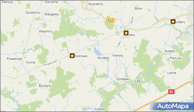 mapa Wyręba gmina Bartoszyce, Wyręba gmina Bartoszyce na mapie Targeo