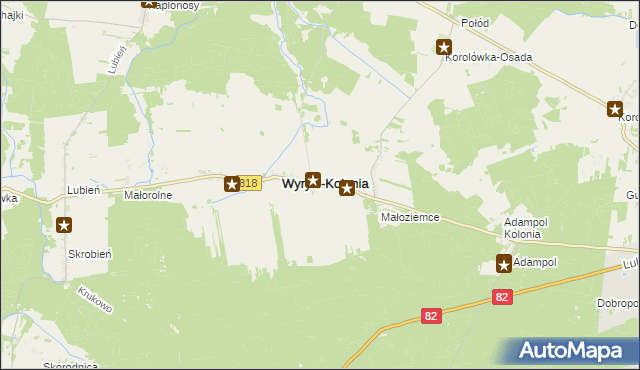 mapa Wyryki-Adampol, Wyryki-Adampol na mapie Targeo