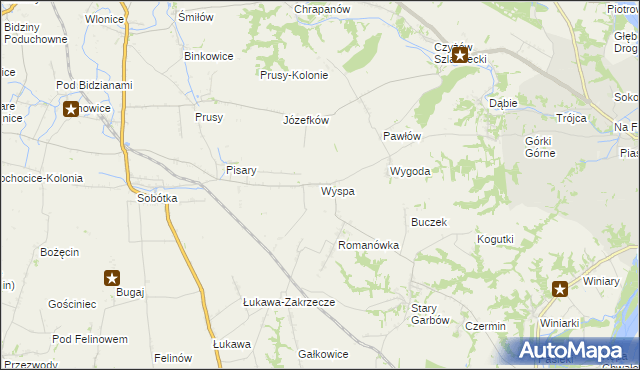 mapa Wyspa gmina Zawichost, Wyspa gmina Zawichost na mapie Targeo