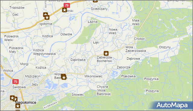 mapa Zabierzów Bocheński, Zabierzów Bocheński na mapie Targeo