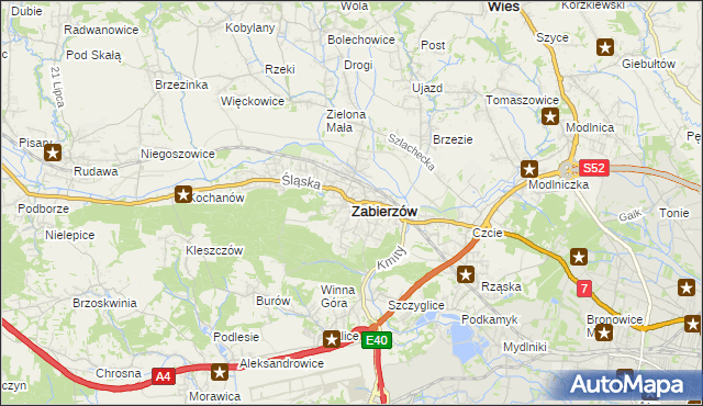 mapa Zabierzów powiat krakowski, Zabierzów powiat krakowski na mapie Targeo