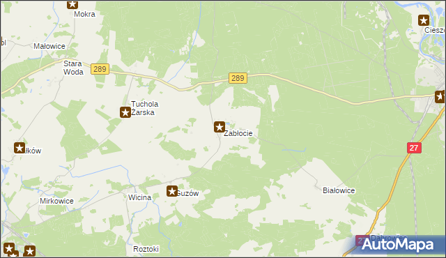 mapa Zabłocie gmina Jasień, Zabłocie gmina Jasień na mapie Targeo