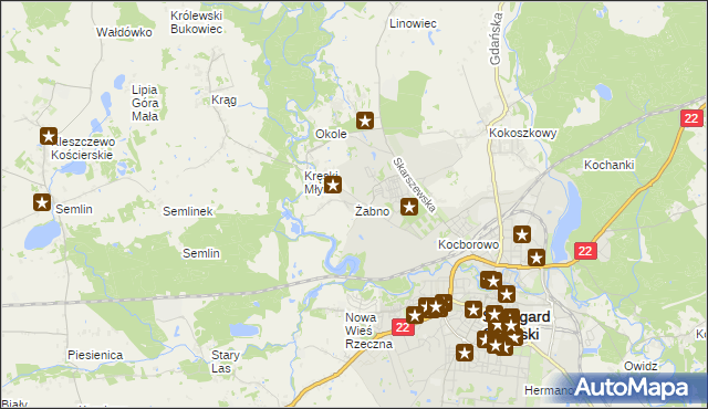 mapa Żabno gmina Starogard Gdański, Żabno gmina Starogard Gdański na mapie Targeo