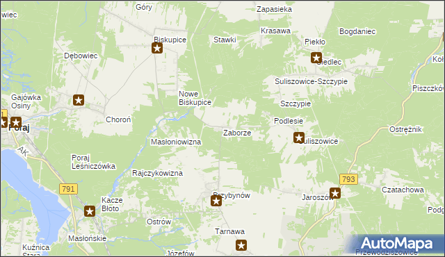 mapa Zaborze gmina Żarki, Zaborze gmina Żarki na mapie Targeo