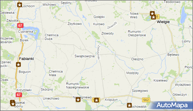 mapa Zaduszniki gmina Wielgie, Zaduszniki gmina Wielgie na mapie Targeo