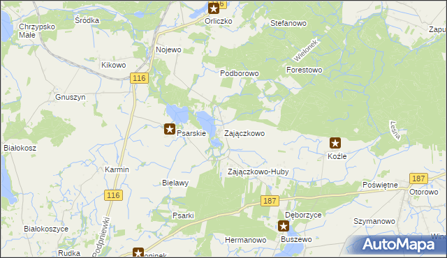 mapa Zajączkowo gmina Pniewy, Zajączkowo gmina Pniewy na mapie Targeo