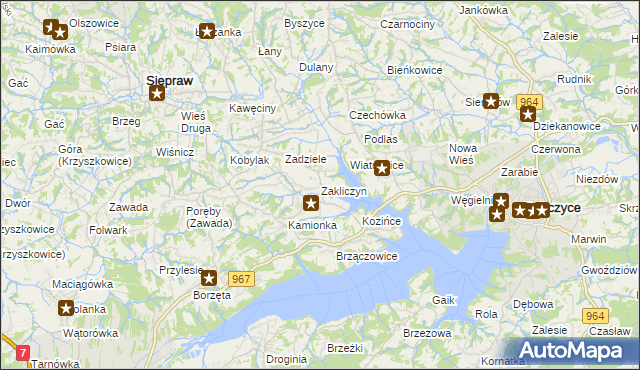 mapa Zakliczyn gmina Siepraw, Zakliczyn gmina Siepraw na mapie Targeo