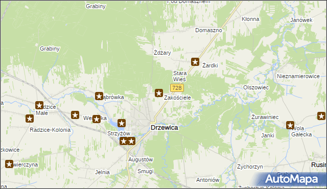 mapa Zakościele gmina Drzewica, Zakościele gmina Drzewica na mapie Targeo