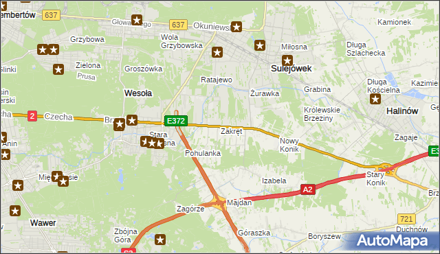 mapa Zakręt gmina Wiązowna, Zakręt gmina Wiązowna na mapie Targeo