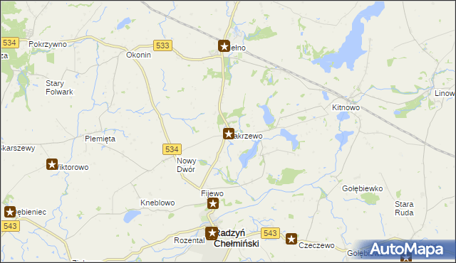 mapa Zakrzewo gmina Radzyń Chełmiński, Zakrzewo gmina Radzyń Chełmiński na mapie Targeo