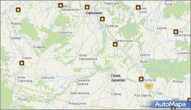 mapa Załęże gmina Osiek Jasielski, Załęże gmina Osiek Jasielski na mapie Targeo