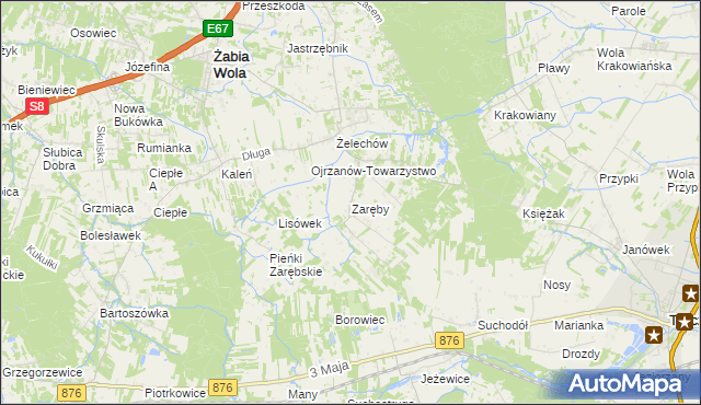 mapa Zaręby gmina Żabia Wola, Zaręby gmina Żabia Wola na mapie Targeo
