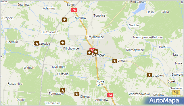 mapa Żarnów powiat opoczyński, Żarnów powiat opoczyński na mapie Targeo