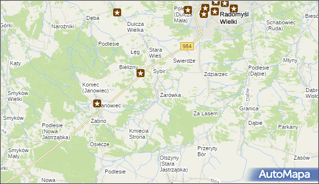 mapa Żarówka gmina Radomyśl Wielki, Żarówka gmina Radomyśl Wielki na mapie Targeo