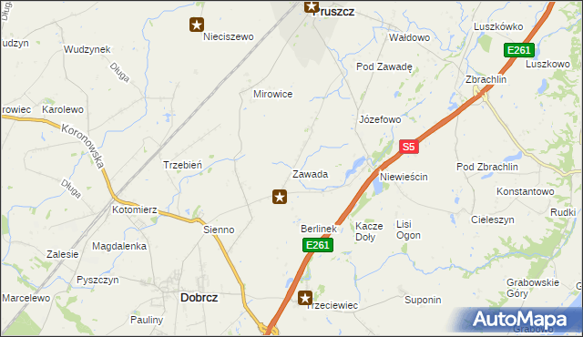 mapa Zawada gmina Pruszcz, Zawada gmina Pruszcz na mapie Targeo