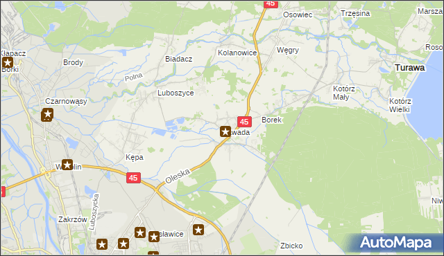 mapa Zawada gmina Turawa, Zawada gmina Turawa na mapie Targeo