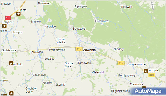 mapa Zawonia powiat trzebnicki, Zawonia powiat trzebnicki na mapie Targeo