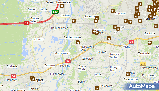 mapa Zbylitowska Góra, Zbylitowska Góra na mapie Targeo