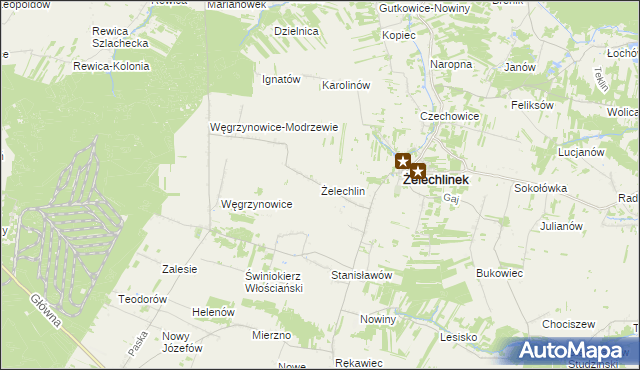 mapa Żelechlin gmina Żelechlinek, Żelechlin gmina Żelechlinek na mapie Targeo