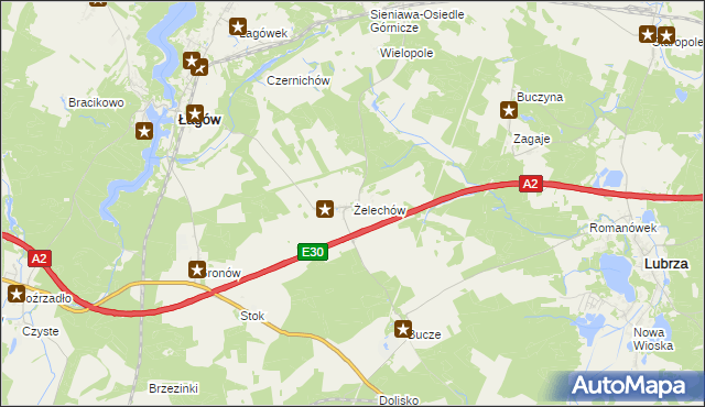 mapa Żelechów gmina Łagów, Żelechów gmina Łagów na mapie Targeo