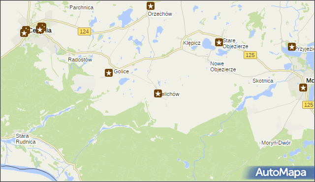 mapa Żelichów gmina Cedynia, Żelichów gmina Cedynia na mapie Targeo