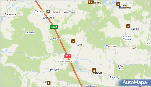 mapa Żerdź gmina Żyrzyn, Żerdź gmina Żyrzyn na mapie Targeo