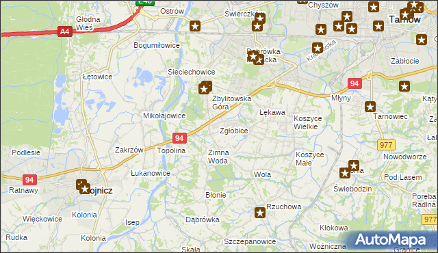 mapa Zgłobice, Zgłobice na mapie Targeo