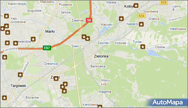 mapa Zielonka powiat wołomiński, Zielonka powiat wołomiński na mapie Targeo