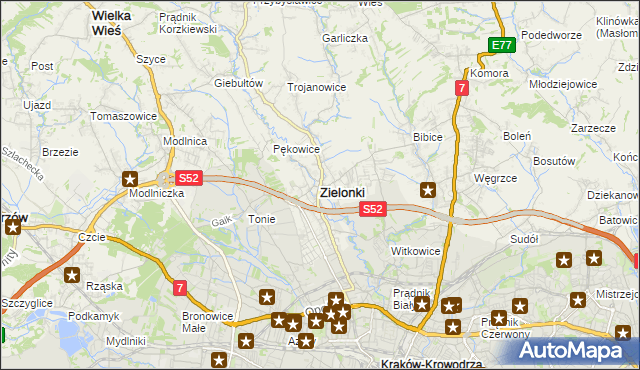 mapa Zielonki powiat krakowski, Zielonki powiat krakowski na mapie Targeo