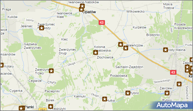 mapa Złochowice, Złochowice na mapie Targeo